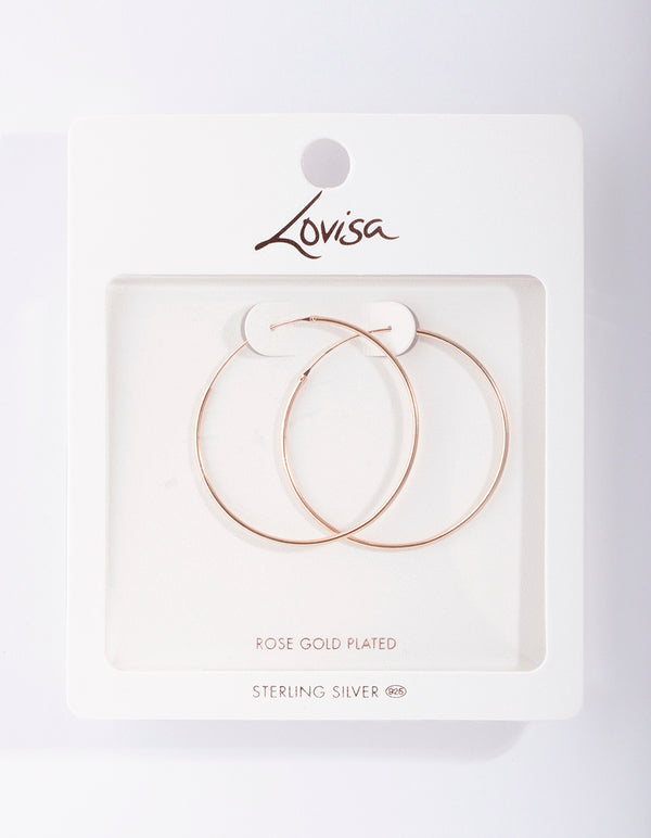 Rose Gold Plated Sterling Silver 40mm Plain Hoop Earrings