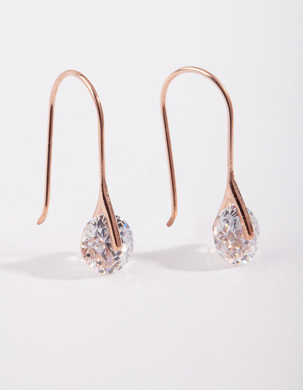 Rose Gold Plated Sterling Silver Sleek Cubic Zirconia Drop Earrings