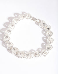 Silver Diamante Heart Link Bracelet - link has visual effect only