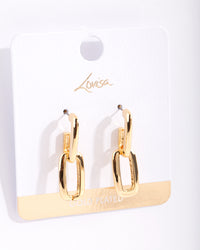 Gold Plated Chunky Link Drop Earrings - link has visual effect only