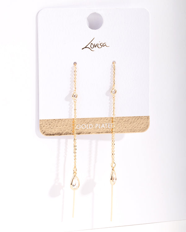 Gold Plated Clear Thread-Through Earrings