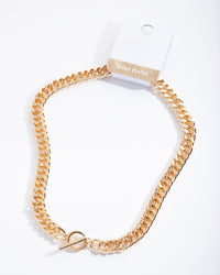 Gold Plated Flat Curb Necklace with Front Clasp - link has visual effect only