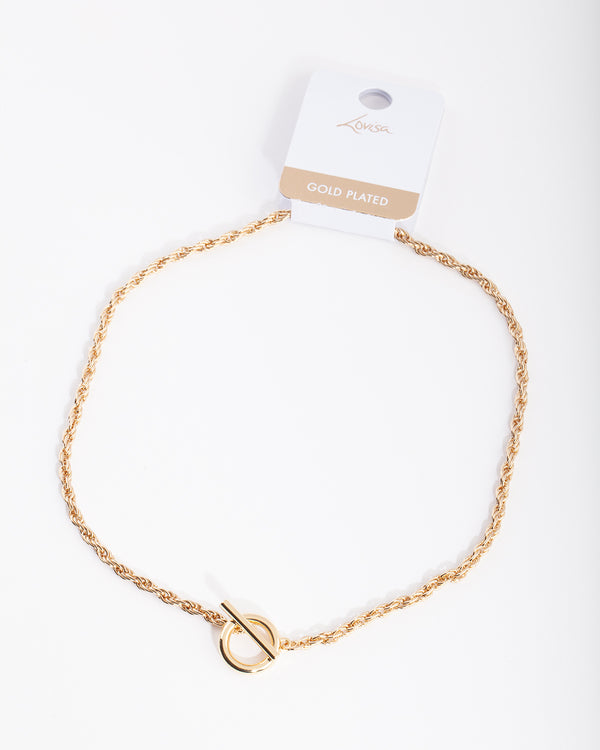 Gold Plated Rope Necklace with Front Clasp