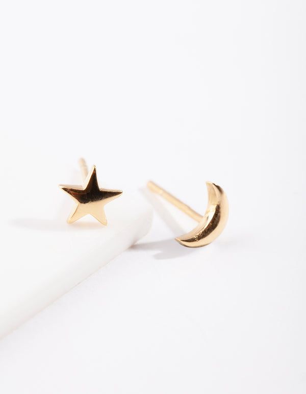 Gold Plated Sterling Silver Celestial Mismatch Earrings