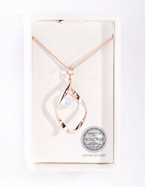 Rose Gold Diamond Simulant Drop Twist Necklace