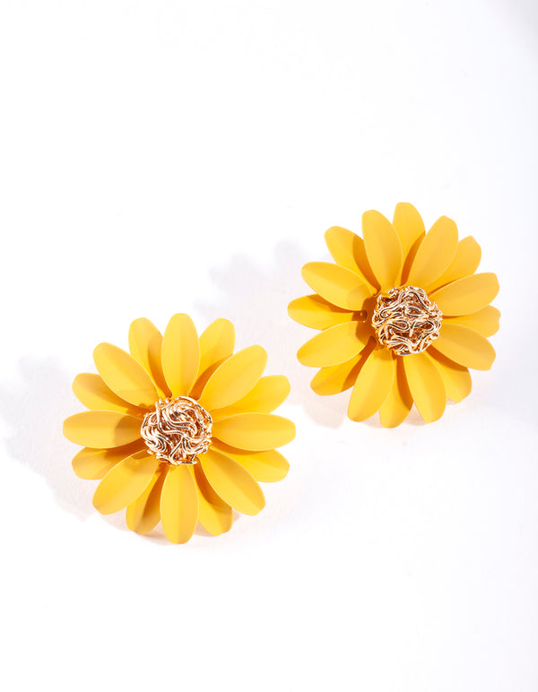 Gold Sunflower Stud Earrings