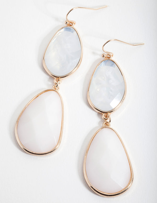 Neutral Irregular Double Stone Drop Earrings