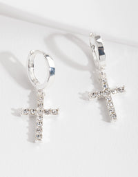 Silver Diamante Cross Huggie Earrings - link has visual effect only