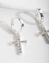 Silver Diamante Cross Huggie Earrings - link has visual effect only