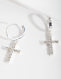 Silver Diamante Cross Huggie Earrings - link has visual effect only