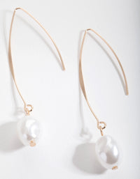 Gold Pearl Curved Thread Through Drop Earrings - link has visual effect only