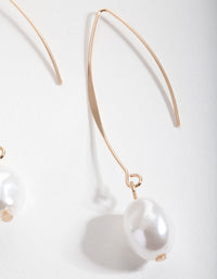 Gold Pearl Curved Thread Through Drop Earrings - link has visual effect only