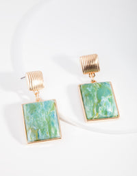 Gold Square Multi Coloured Drop Earrings - link has visual effect only