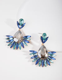 Gunmetal Blue Spike Diamante Drop Earrings - link has visual effect only