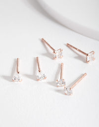 Rose Gold Plated Sterling Silver Cubic Zirconia Stud Earring Pack - link has visual effect only