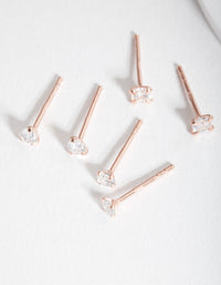 Rose Gold Plated Sterling Silver Cubic Zirconia Stud Earring Pack - link has visual effect only