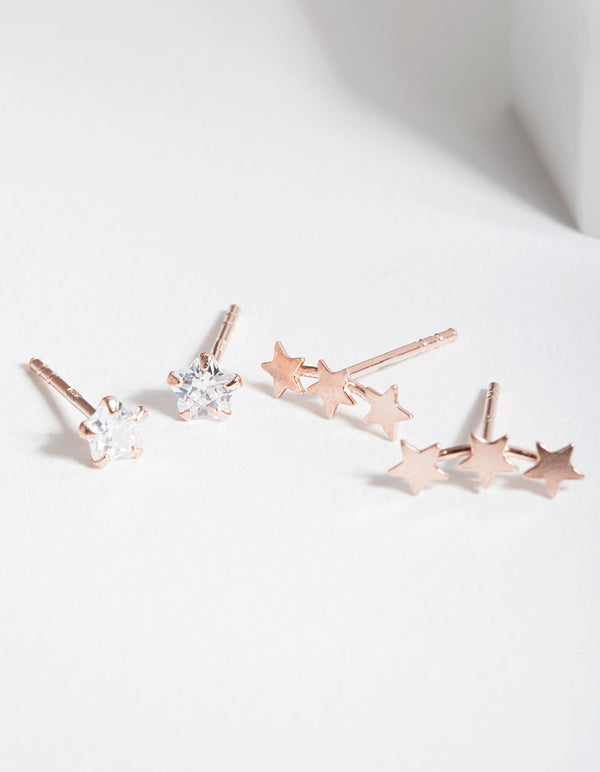 Rose Gold Plated Sterling Silver Star Crawler Earring Pack