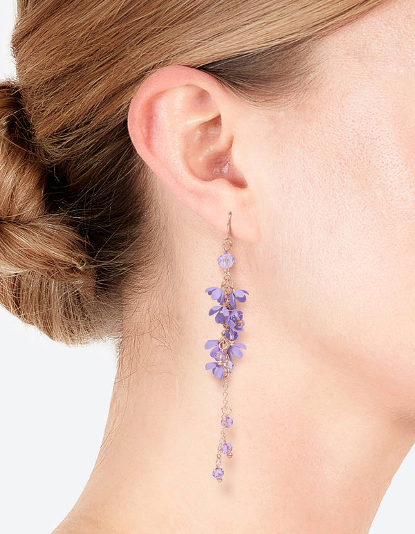 Purple Flower Cluster Drop Earrings