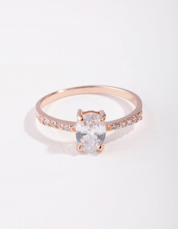 Rose Gold Plated Sterling Silver Cubic Zirconia Oval Engagement Ring