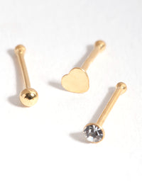 Gold Plated Sterling Silver Heart Nose Stud Pack - link has visual effect only