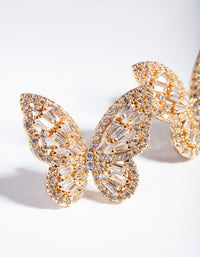 Gold Diamond Simulant Butterfly Stud Earrings - link has visual effect only