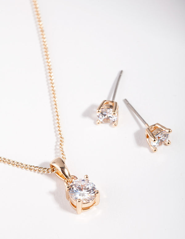 Diamond Simulant Gold Stone Earrings Necklace Set