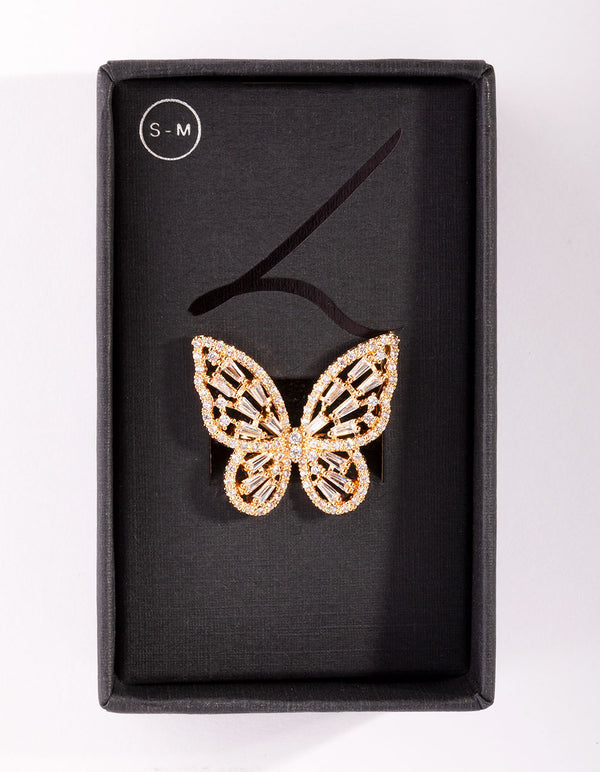 Gold Diamond Simulant Butterfly Ring