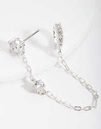 Silver Stud and Chain Diamante Huggie Earrings - link has visual effect only