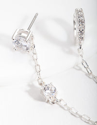 Silver Stud and Chain Diamante Huggie Earrings - link has visual effect only