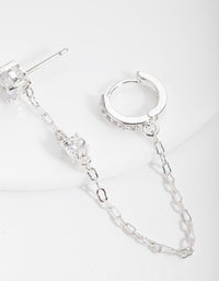 Silver Stud and Chain Diamante Huggie Earrings - link has visual effect only