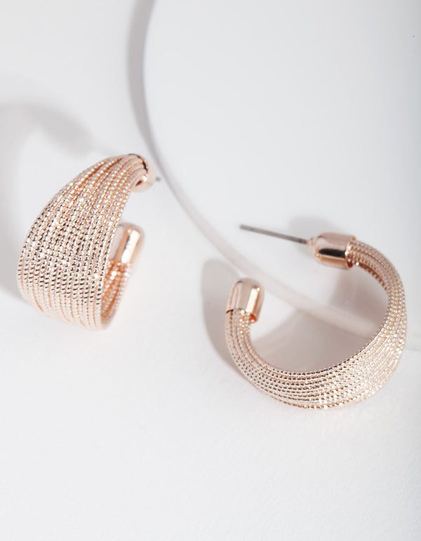 Rose Gold Textured C Hoop Earrings