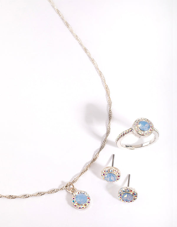 Silver & Blue Diamond Simulant Jewellery Set