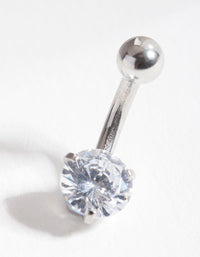 Surgical Steel Rhodium Cubic Zirconia Belly Bar - link has visual effect only