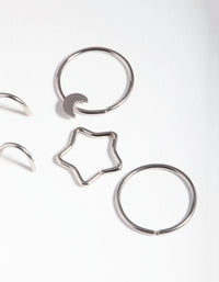 Rhodium Surgical Steel Celestial Nose Jewellery 6-Pack - link has visual effect only