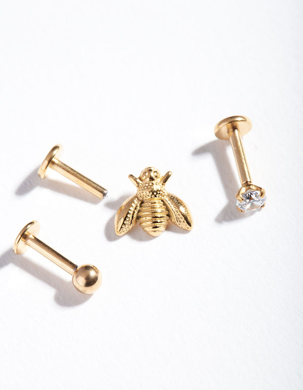 Gold Plated Surgical Steel Flat Back Bee Jewellery Pack Lovisa