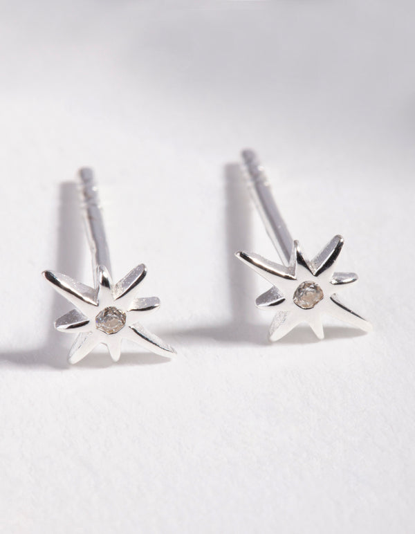 Sterling Silver Diamante Starburst Stud Earrings