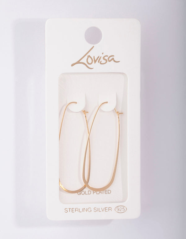 Gold Plated Sterling Silver Long Oval Drop Earrings