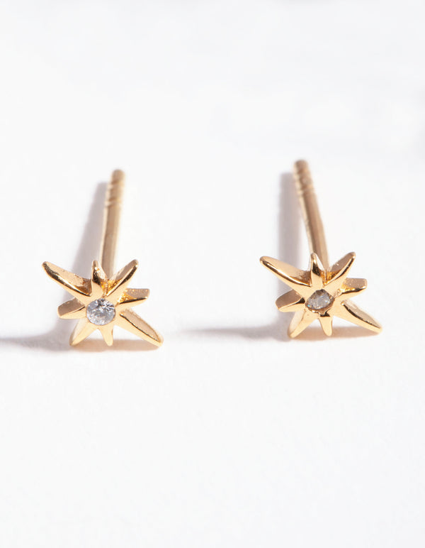 Gold Plated Sterling Silver Cubic Zirconia Starburst Earrings