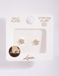 Gold Plated Sterling Silver Cubic Zirconia Flower Stud Earrings - link has visual effect only