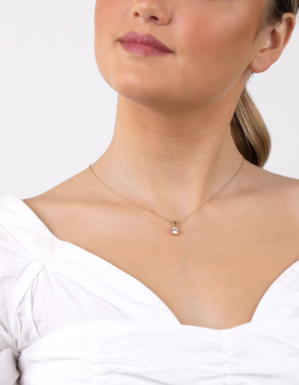 Gold Plated Sterling Silver 1 Carat Cubic Zirconia Necklace