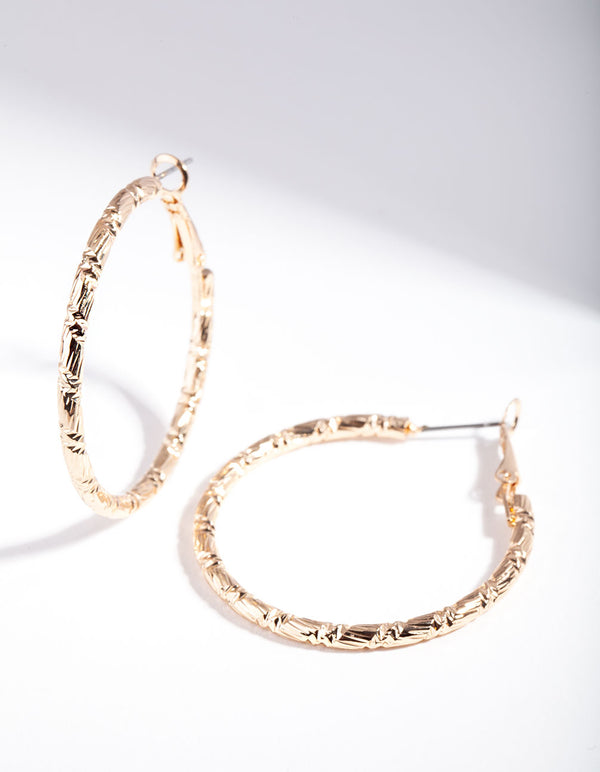 Gold Small Textured Hoop Earrings