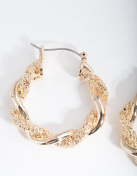 Gold Textured Twist Hoop Earrings - link has visual effect only