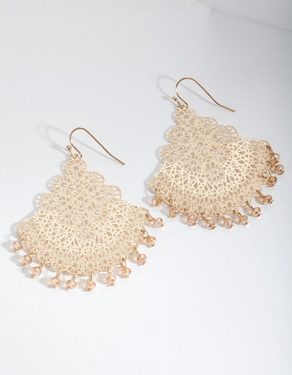 Gold Filigree Chandelier Fan Drop Earrings