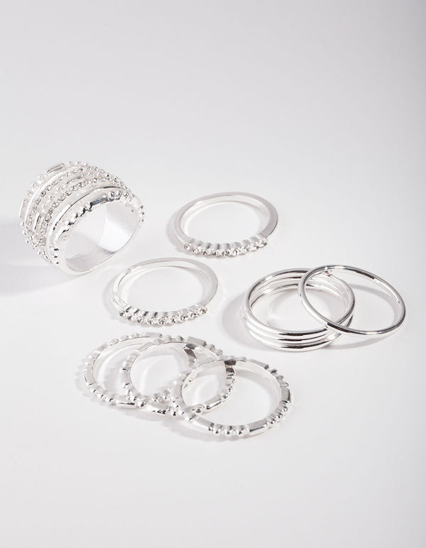 Silver Plain & Ball Rings 10-Pack