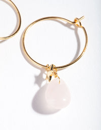 Gold Plated Sterling Silver Rose Quartz Celestial Charm Hoop Earrings - link has visual effect only