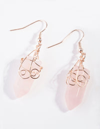 Rose Gold Coil Wrap Rose Quartz Earrings - link has visual effect only