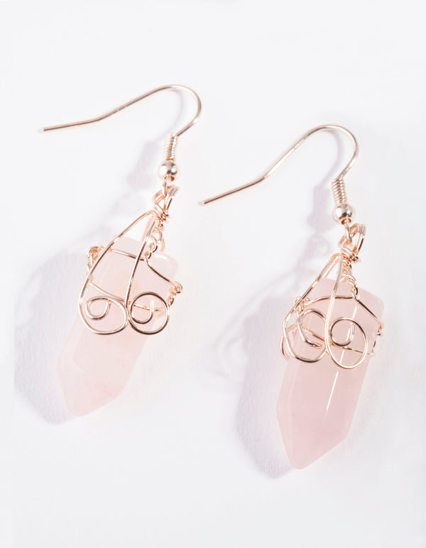 Rose Gold Coil Wrap Rose Quartz Earrings