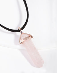 Rose Gold Suede Rope Rose Quartz Stone Necklace - link has visual effect only