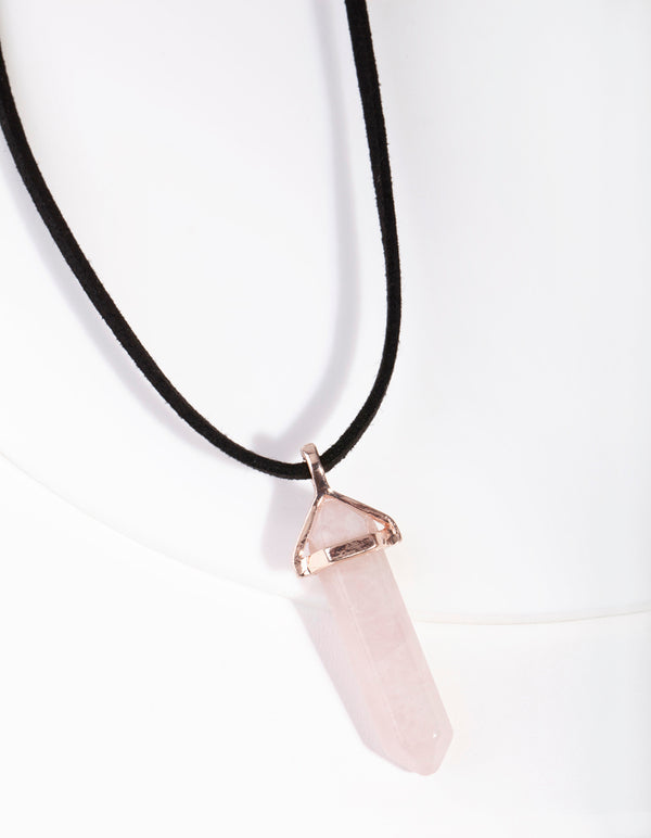 Rose Gold Suede Rope Rose Quartz Stone Necklace