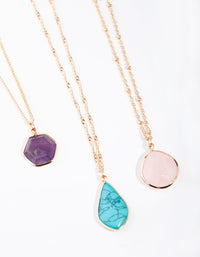 Gold Rose Quartz, Amethyst, Turquoise Necklace Stack - link has visual effect only